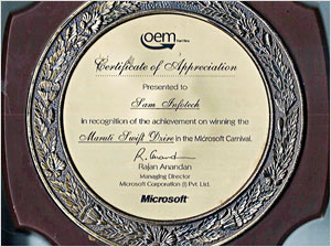 Best OEM Partner as Awarded at Microsoft OEM Carnival, Delhi